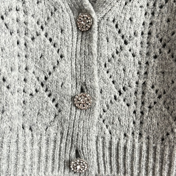 NWOT Anthropologie Pointelle Puff Sleeves Jewel Buttons V-Neck Cardigan - Picture 7 of 13